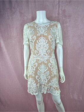 For Love & Lemons Womens White Floral Lace Dress Size Medium Backless Boho